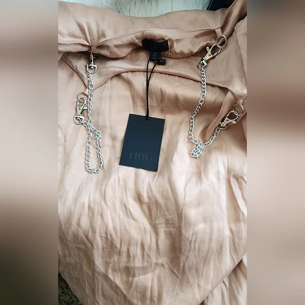 REVOLVE NBD SHEATH NUDE DRESS CHAIN STRAPS OPEN SIDE DRESS NWT SZ XS - Picture 11 of 13